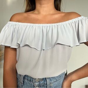 LOFT Off Shoulder Ruffle Edge Blouse | Blue | Size S | Women